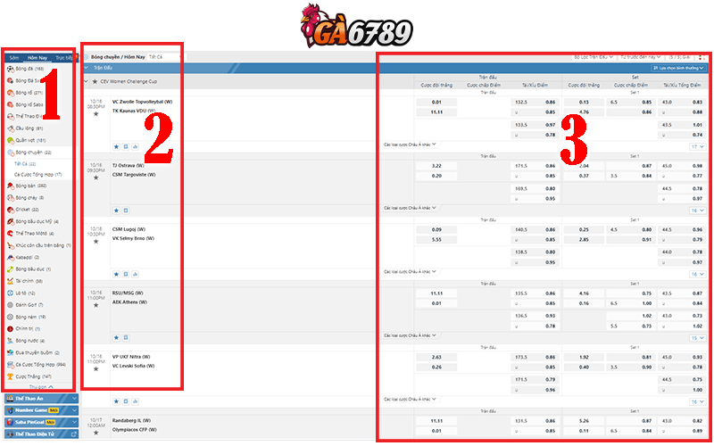 Cách xem giao diện đặt cược Bóng Chuyền tại GA6789